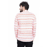 Multicolor cotton-blended men's printed full sleeve shortkurta with mandarin neck and button closure